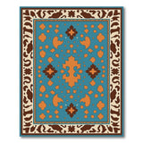 Teal Persian Area Rug with Vibrant Orange Motifs