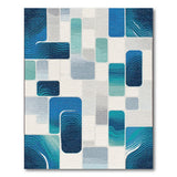 ODIKA Washable Blue Abstract Geometric Rug, Low Pile Non-Slip Modern Area Rug