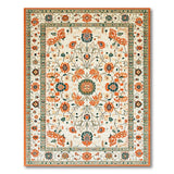 Ivory Persian Area Rug with Orange Floral Motifs