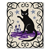 Witchy Black Cat Purple Castle Area Rug
