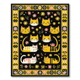Whimsical Cartoon Cats and Daisies Rug
