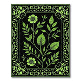 Green Ornate Green Floral Leaf Area Rug