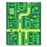 Playful Green Cityscape Neighborhood Rug