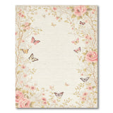 Vintage Pink Rose Butterfly Floral Area Rug