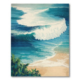 Crashing Ocean Waves Blue Teal Coastal Rug