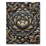 Golden Lotus Mandala Rug with Phoenix Dragon