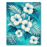 ODIKA Tropical Teal Hibiscus Floral Washable Low Pile Area Rug