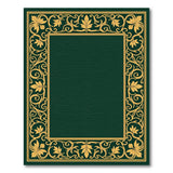 Emerald Green Ornate Gold Leaf Border Area Rug