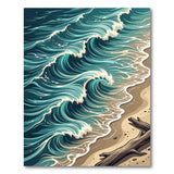 Blue and Teal Teal Ocean Waves Crashing on Sandy Beach Rug
