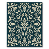 Ornate Teal Floral Vine Area Rug