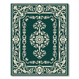 Ornate Dark Green Floral Border Area Rug