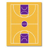 Yellow Basketball Court Area Rug with Purple Hoops