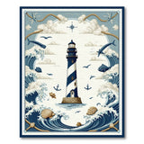 ODIKA Washable Nautical Lighthouse Area Rug - Low Pile Coastal Ocean Waves Decor