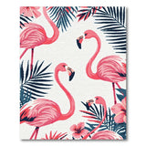 Pink Coastal Beach Pink Flamingo Palm Leaf Area Rug