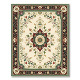 Beige and Neutral Beige Floral Medallion Persian Area Rug