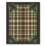 Green Plaid Area Rug with Pinecone Border