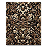 Gold and Silver Ornate Black and Gold Floral Area Rug