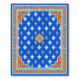Blue and Teal Navy Blue Fleur-de-Lis Area Rug with Ornate Borders