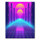 Cyberpunk Neon Sunset City Grid Area Rug