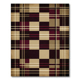 Distressed Vintage Plaid Area Rug in Black, Maroon Tan
