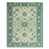 Intricate Teal Persian Area Rug with Ivory Field