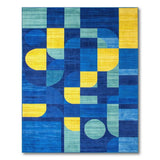 Abstract Geometric Blue Teal Yellow Area Rug