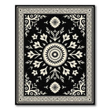 Ornate Black White Persian Floral Traditional Persian Rug