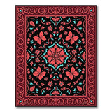 Red Teal Floral Butterfly Persian Area Rug