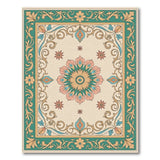 Teal Border Persian Floral Medallion Rug