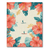 ODIKA Washable Tropical Hibiscus Floral Rug - Non-Slip Low Pile Coastal Surfer Area Rug