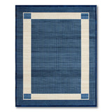 Navy Blue Woven Area Rug with Ivory Frame