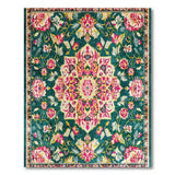 Vibrant Teal Persian Floral Medallion Rug