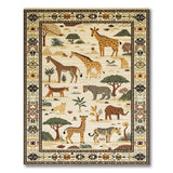 Savanna Safari Kids Area Rug with Giraffes Elephants Leopards