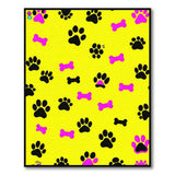 Playful Yellow Paw Prints Pink Bones Area Rug