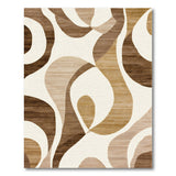 ODIKA Abstract Wavy Brown and Beige Washable Area Rug - Low Pile Non-Slip Modern Carpet
