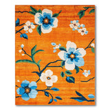 Burnt Orange Blue Magnolia Floral Rug