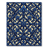 Ornate Blue Fleur-de-Lis Lattice Area Rug