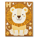 Cute Orange Lion Kids Rug with Stars Letter H