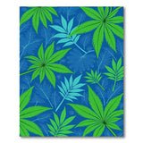 Stylized Green Leaves on Deep Blue Area Rug