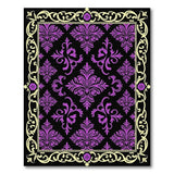 Purple Damask Floral Area Rug with Gold Border