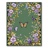 ODIKA Washable Vintage Floral Butterfly Green Area Rug - Low Pile Non-Slip Carpet