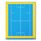 Blue Tennis Court Area Rug with Yellow Borders
