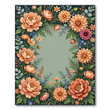 Vintage Peony Dahlia Floral Frame Rug