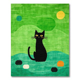 Whimsical Black Cat on Green Landscape Area Rug