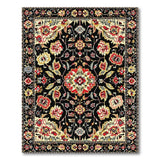 Black Persian Floral Area Rug with Red Motifs