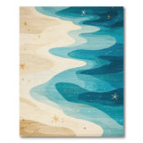 Washable Coastal Ocean Wave Area Rug - Blue Beach Starfish, Low Pile & Non-Slip