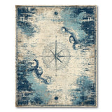 Washable Vintage Nautical Compass Area Rug, Distressed Navy Blue Low Pile Non-Slip Rug