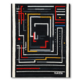 Geometric Maze Abstract Area Rug Black Red Yellow
