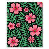 Pink Vibrant Pink Floral Area Rug with Green Leaves