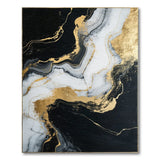 Black White Gold Marble Swirl Abstract Area Rug
